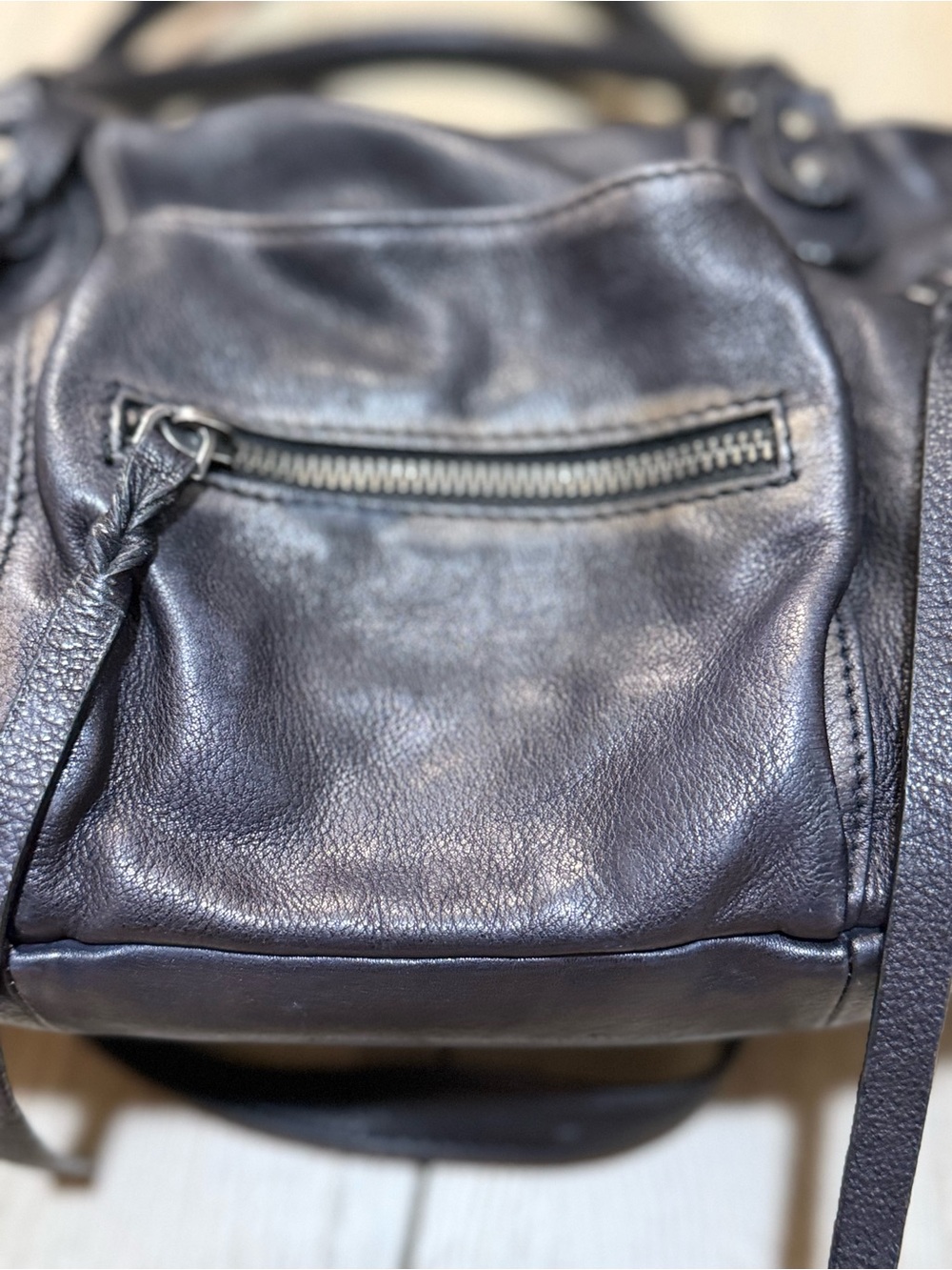 We The Free Baby Emerson Tote Bag Black Leather Crossbody Satchel Boho Moto - Picture 5 of 14